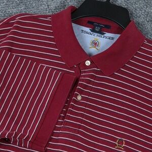 Tommy Hilfiger Mens Red Striped Polo Shirt XL 100% Cotton‎ Short Sleeve